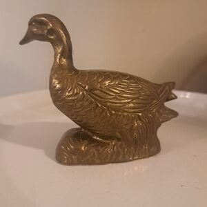 Vintage 70's Brass Duck Figurine/ Paperweight With Felt Bottom 6"x5.5"